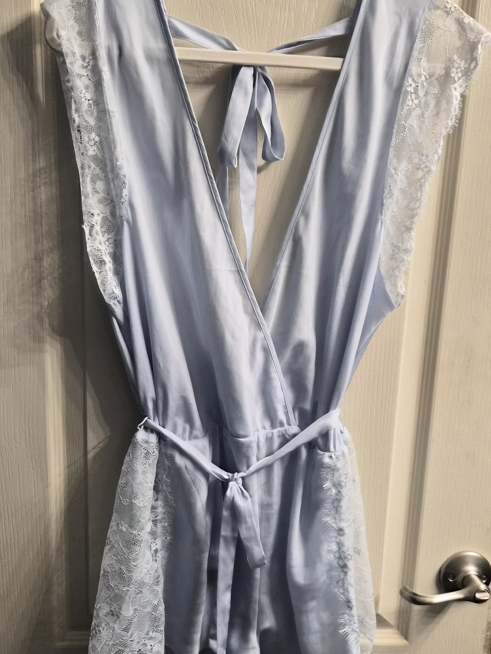 Adore Me Light Blue Satin Lace-Trim Chemise Romper